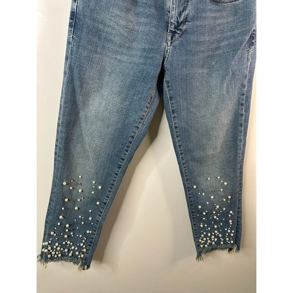 Pilcro Hyphen Pearl Mid-Rise Relaxed Boyfriend Jeans 25 Petite Embellished Crop - Picture 7 of 16